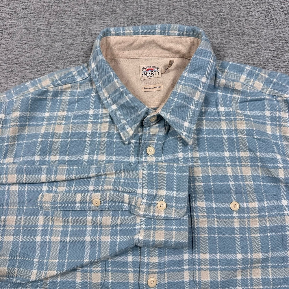 Faherty Shirt Mens Size XL Blue Plaid Surf Flannel Long Sleeve Button Up Beach